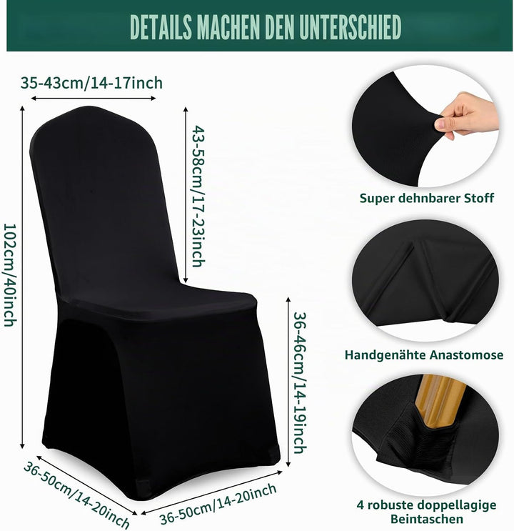Showgeous 50 Stück Stuhlhussen Schwarz - Polyester Spandex Lycra Stretch - Universelle Waschbare für