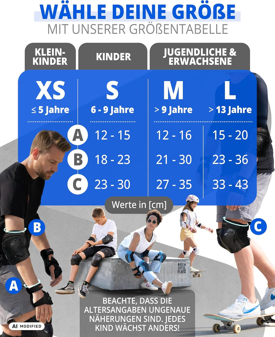 SKATEWIZ Kinder Protektoren Set Schoner - Inliner Knieschoner Kinder – Schützer Set [6er] für Kinder