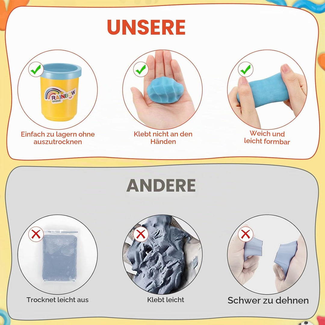 Knete Set für Kinder, 24er Set Knetmasse für Fantasievolles und Kreatives Spielen, 24 Farben Knete m