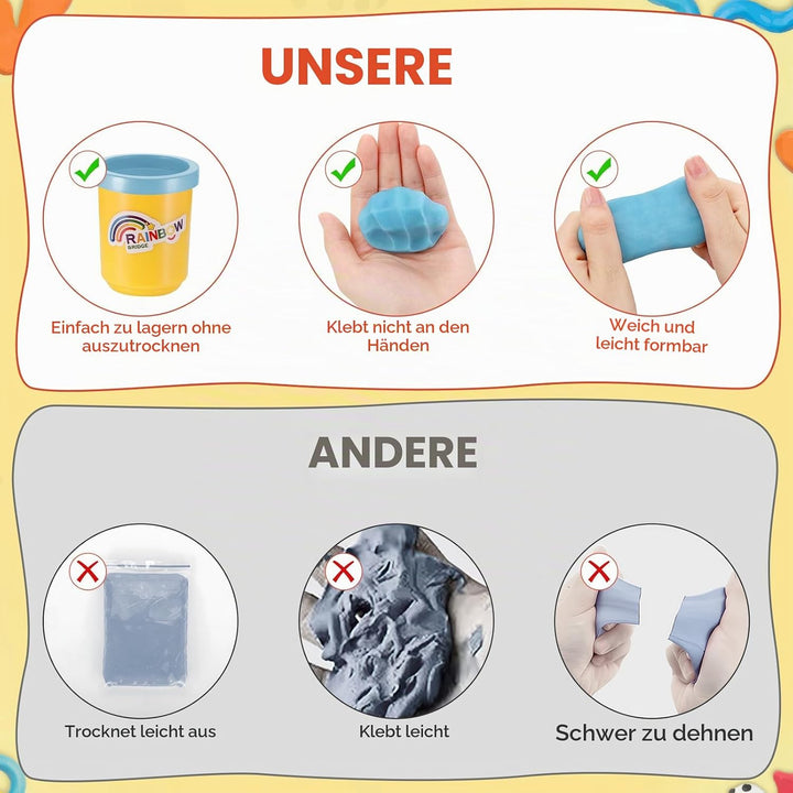 Knete Set für Kinder, 24er Set Knetmasse für Fantasievolles und Kreatives Spielen, 24 Farben Knete m