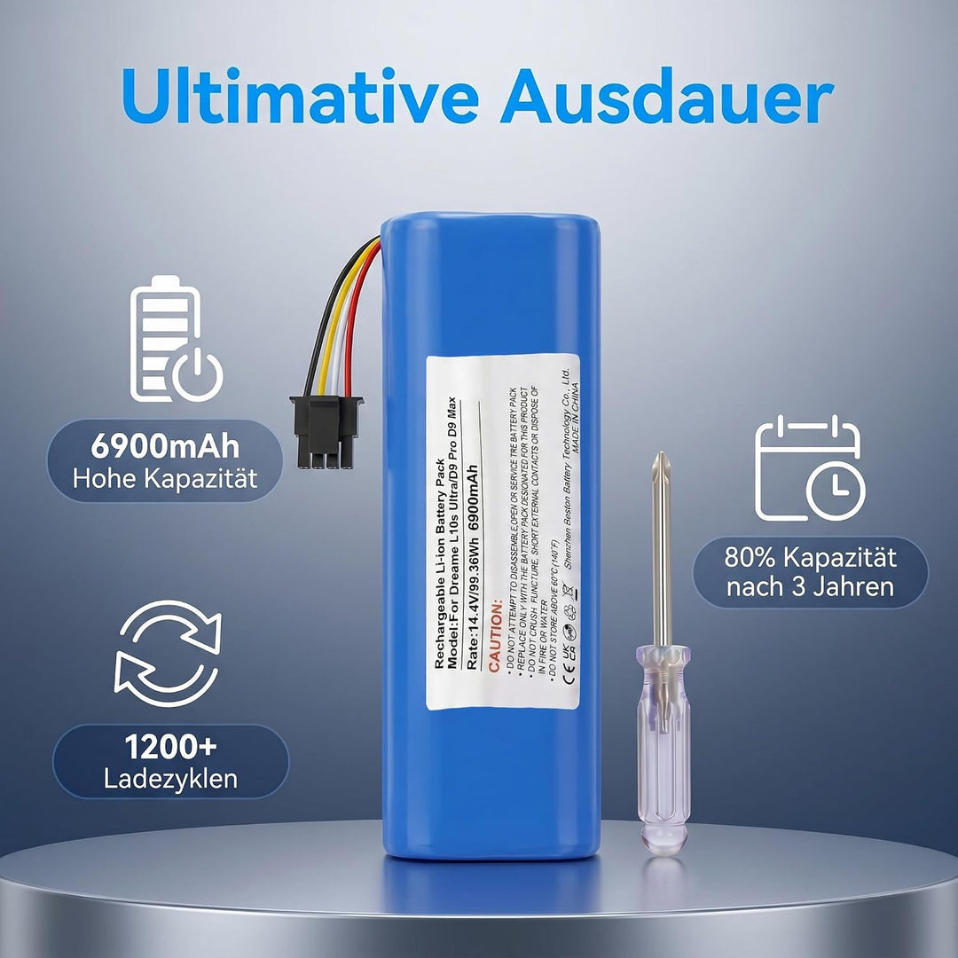 14,4V 6900mAh Akku für Dreame L10s Ultra,D9 Pro D9 Max,D10/D10 Plus/D10s/L10/ L10s/Z10 Pro Roboter S