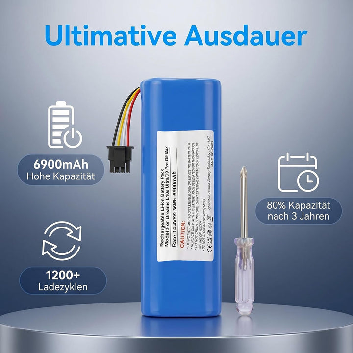14,4V 6900mAh Akku für Dreame L10s Ultra,D9 Pro D9 Max,D10/D10 Plus/D10s/L10/ L10s/Z10 Pro Roboter S