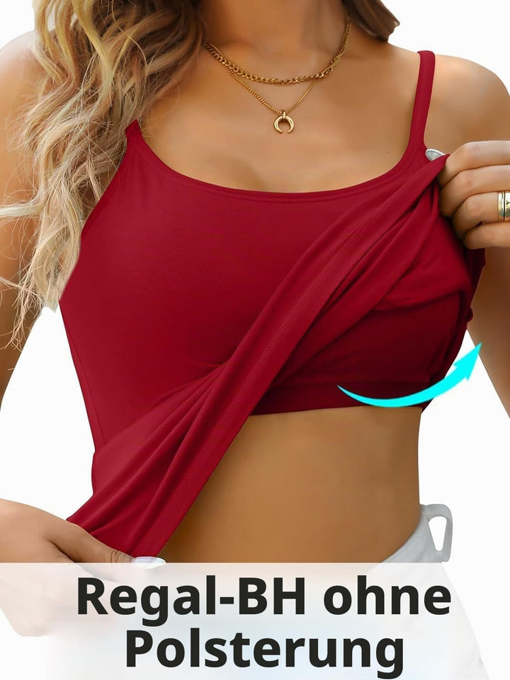 Attraco 2er Pack Damen Baumwolle Tank Top mit Regal BH Unterhemd Verstellbarer breiter Riemen Camiso