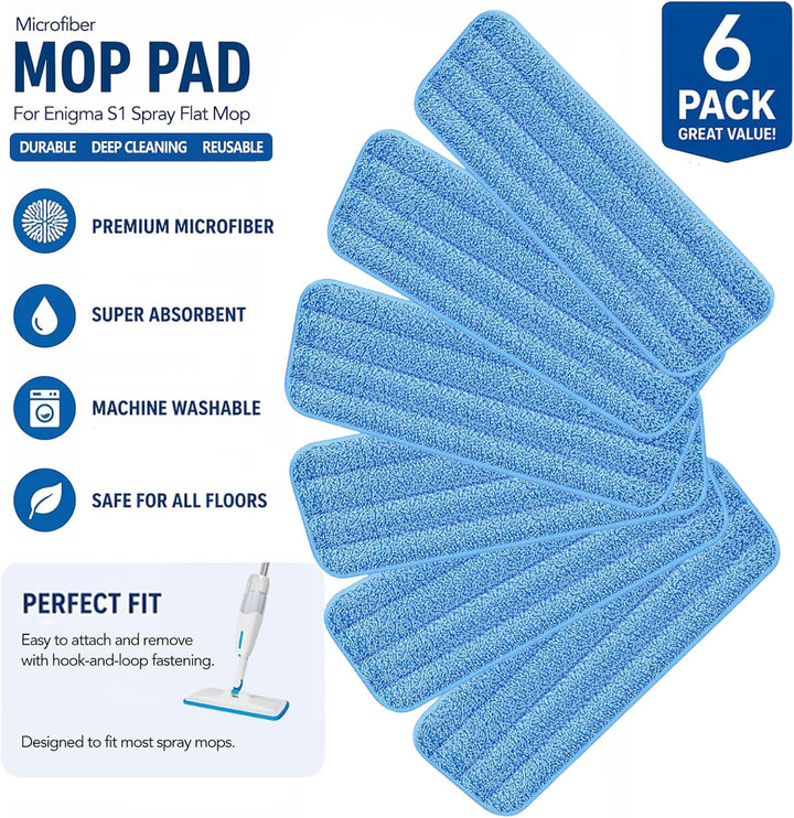 Ersatzpads für Enigma S1 Sprühwischer, 6er-Pack Tiefenreinigungs-Pads, waschbare Mikrofaser-Wischbez