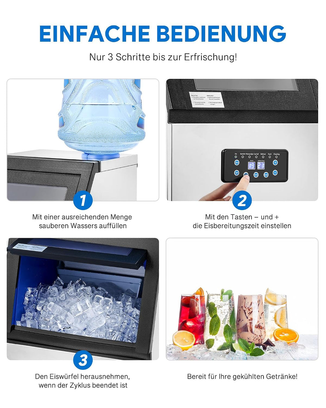 Wilprep Kommerzielle Eiswürfelmaschine 73kg/24H Eismaschine mit LCD-Bildschirm Eismaschine aus Edels