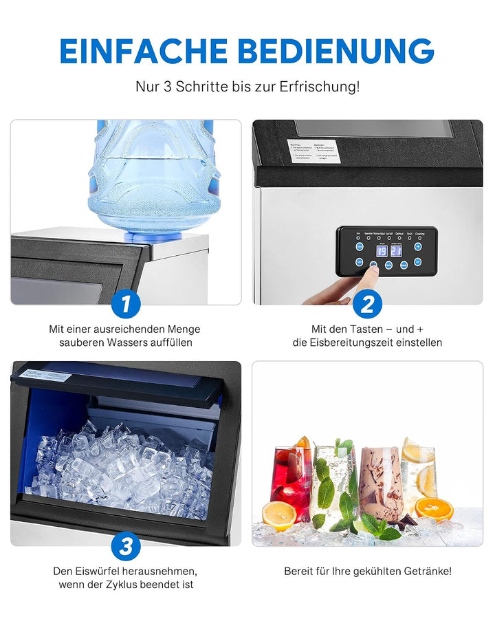 Wilprep Kommerzielle Eiswürfelmaschine 73kg/24H Eismaschine mit LCD-Bildschirm Eismaschine aus Edels
