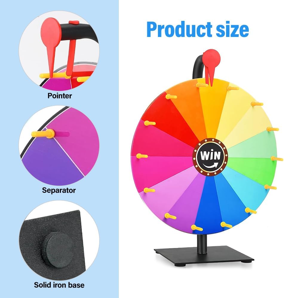 Glücksrad zum Drehen, 30cm Glücksrad zum Selbstgestalten mit 14 Slots, Spinning Prize Wheel mit Radi