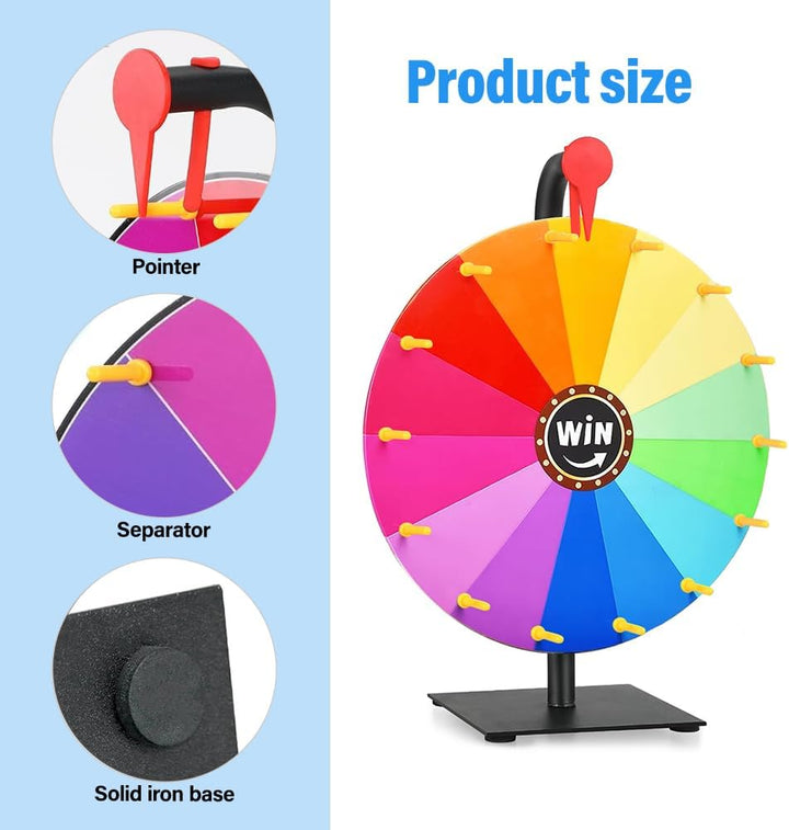 Glücksrad zum Drehen, 30cm Glücksrad zum Selbstgestalten mit 14 Slots, Spinning Prize Wheel mit Radi