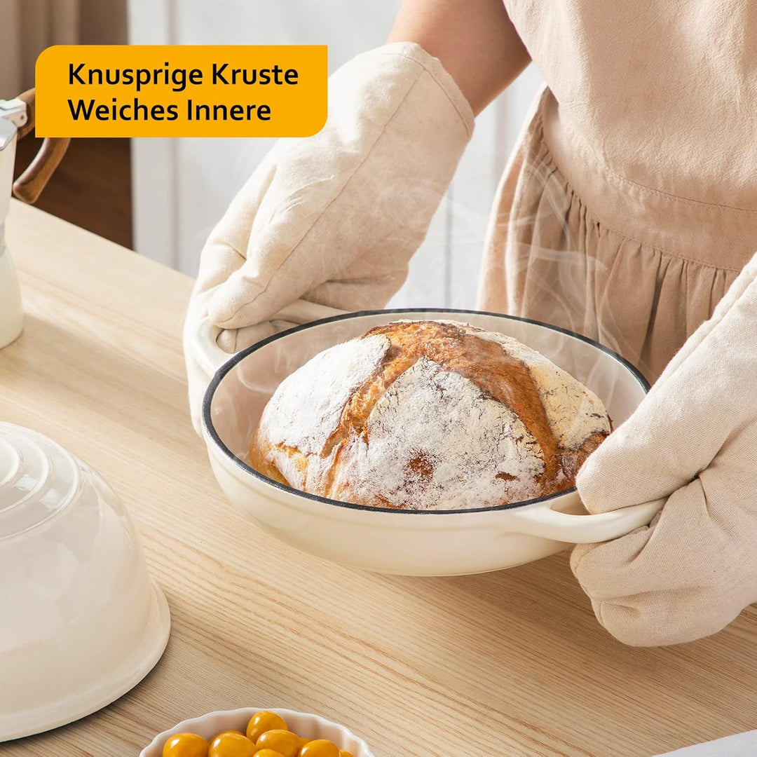 Velaze Gusseisen Topf Brot Backen, 4,8L Emaille Schmortopf mit Deckel und Griffen, 26 cm Brotbacktop