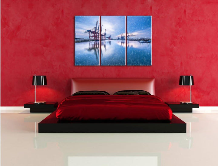 Pixxprint Hafen im Abendschein als Leinwandbild/Grösse: 3 Teilig (120x80) cm/Wandbild/Kunstdruck/fer