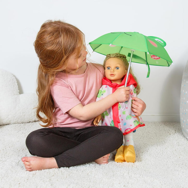 Heless 6721 Puppen-Regen-Set Froschi Carlo mit Regenschirm, Regencape und Stiefelchen, für Puppen de