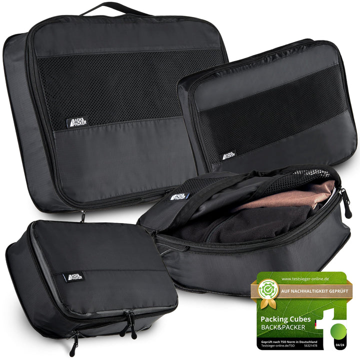 BACK&amp;PACKER® Packing Cubes mit Kompression 4-teilig - Packtaschen Set aus recyceltem Material - Leic