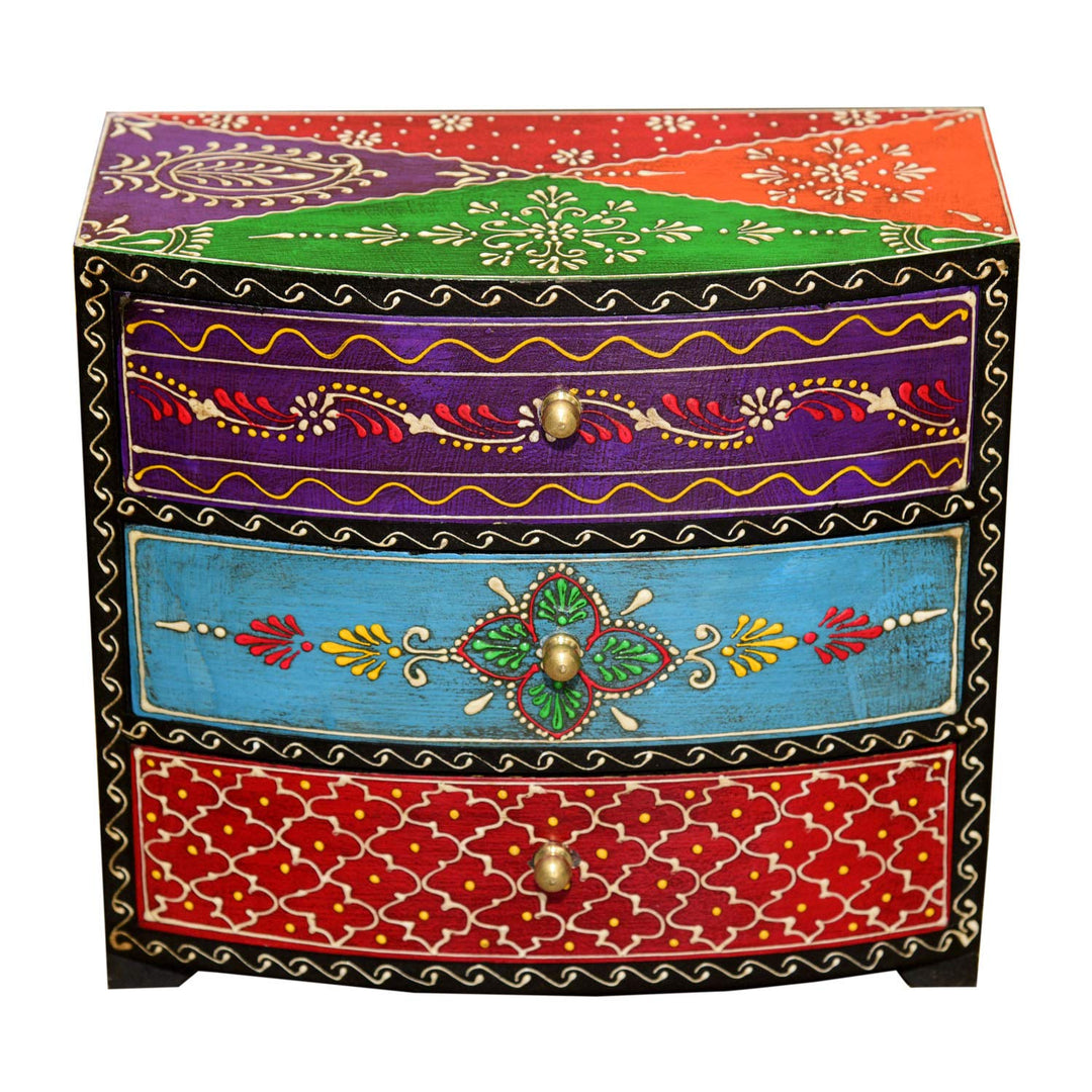 Casa Moro Orientalische Mini-Kommode handbemaltes Holz-Kästchen Manara mit 3 Schubladen bunt 24x11x2