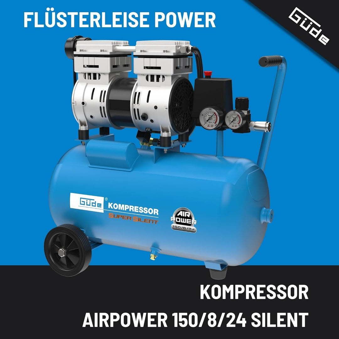 Güde 50136 Kompressor Airpower 150/8/24 Silent (Doppelkolbenaggregat Direktgetrieben, 0,75 kW, 230V,