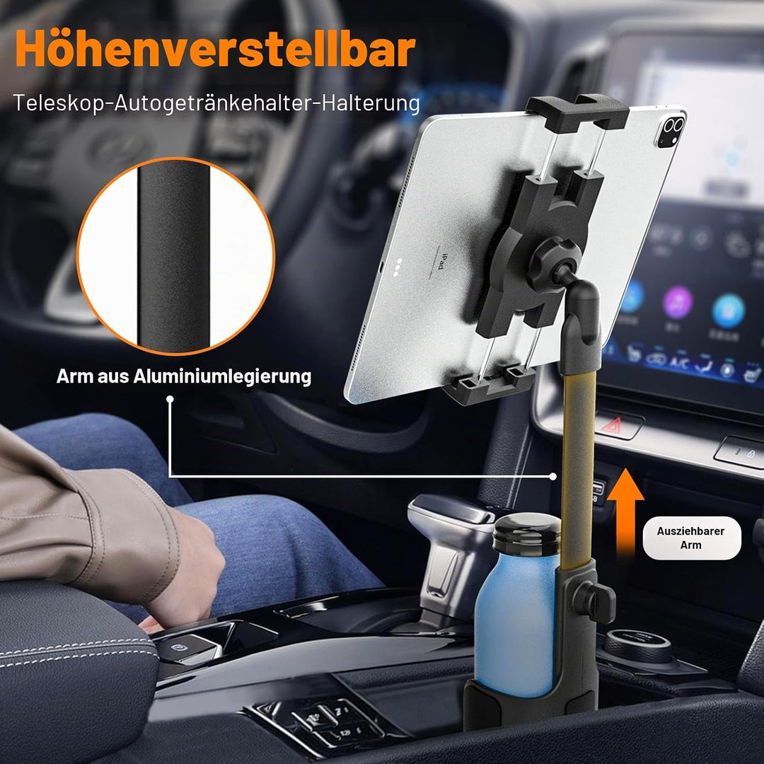 Tablethalterungen Auto Getränkehalter Höhenverstellbar [Kann Flaschen Halten] Tablet Halterung Auto