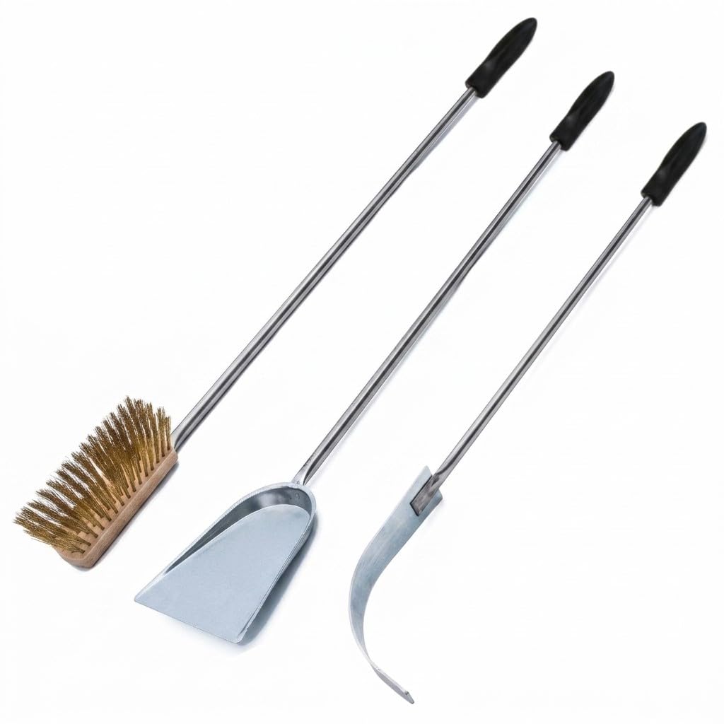 GIEMME Holzofen Zubehör Set mit 113 cm Griff für 100/110 cm Öfen | Bürste; Glutschaufel; Ascheschauf