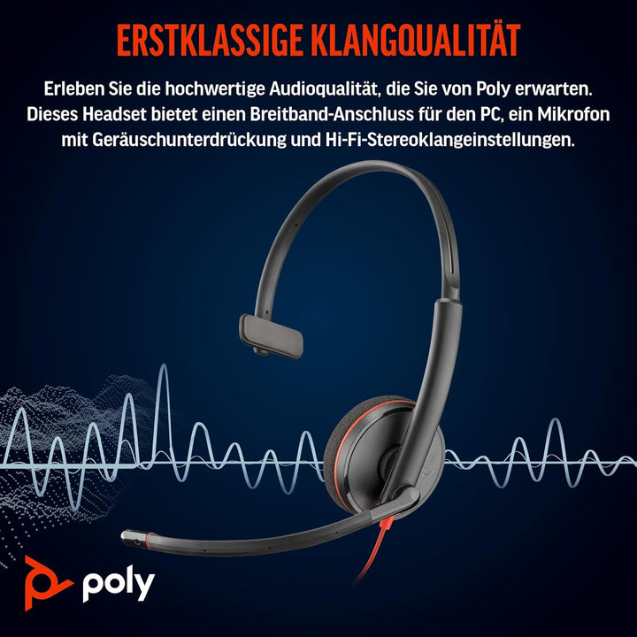 Schnurgebundenes USB-C-Headset Poly Blackwire 3210 – Noise Cancelling-Mikrofon – Ein-Ohr-Design – Ve
