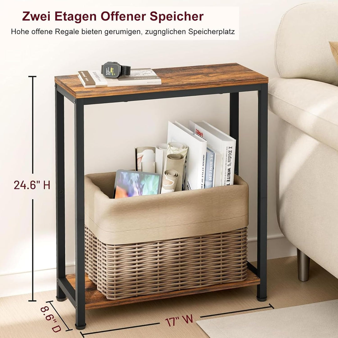 MISSLO Kleiner Beistelltisch, Schmaler Tisch mit 2 Etagen, Nachttisch für Wohnzimmer, Schlafzimmer,