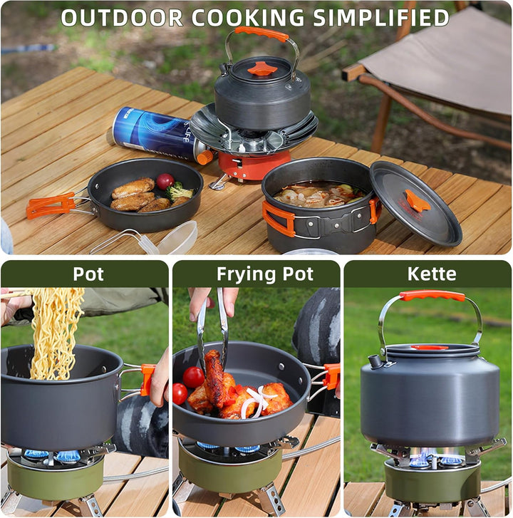 aiGear Camping Kochgeschirr Set/Outdoor Geschirr Set | Camping Topf Kochtopf Tragbar Aluminium | mit