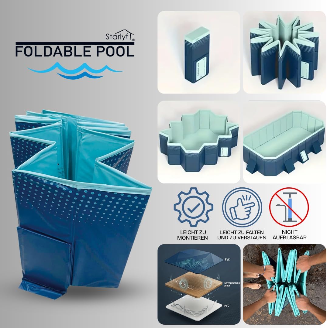 BEST DIRECT Faltbarer Pool, 166 x 107 x 45 cm, Kinderbecken, Tragbarer Hundepool, Faltbarer Pool, Ba