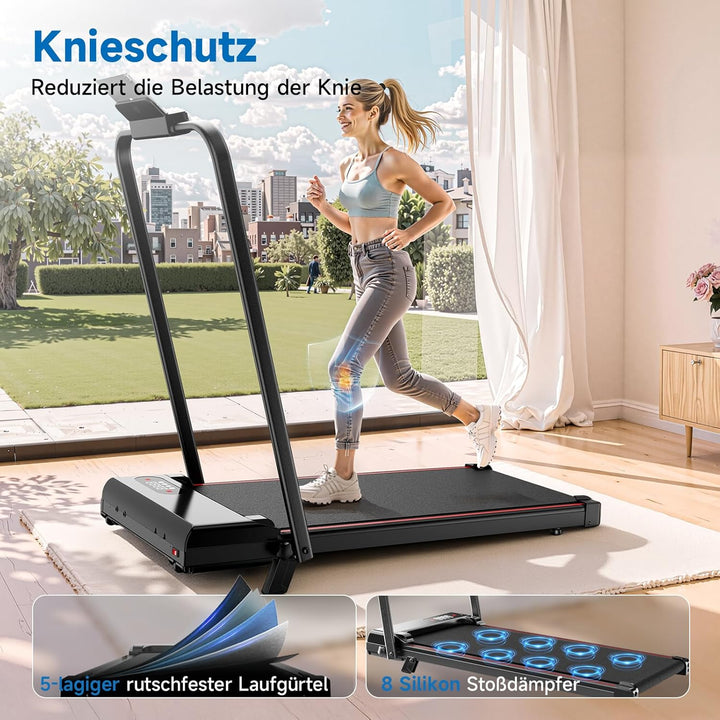 HomeFitnessCode Laufband Klappbar mit Neigung - Walking Pad für Zuhause Klein Laufpad mit Steigung W