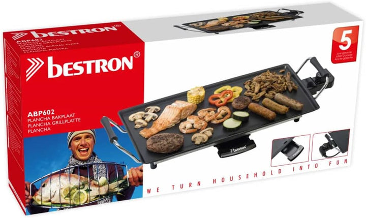 Bestron elektrischer Tischgrill, Plancha-/Teppanyaki-Grillplatte mit Antihaftbeschichtung, Grillspas