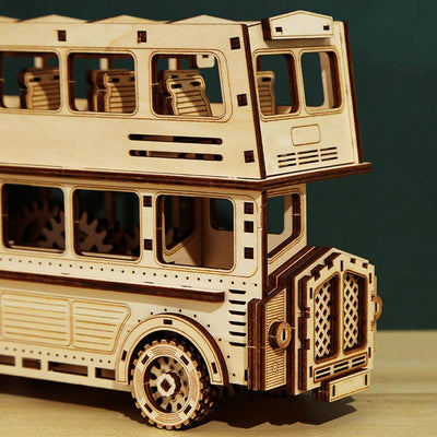 Holz-Doppeldecker-Bus, 3D-Holzpuzzles für Erwachsene und Kinder zum Bauen – Rolluntersetzer aus Holz