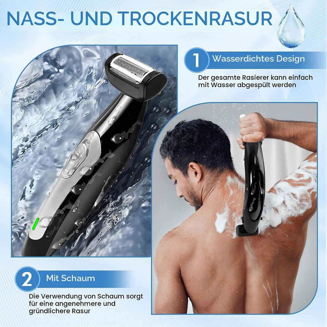 Herren Rückenhaarentferner, tragbarer Bodygroomer mit verlängertem Griff, für Nass- und Trockenrasur