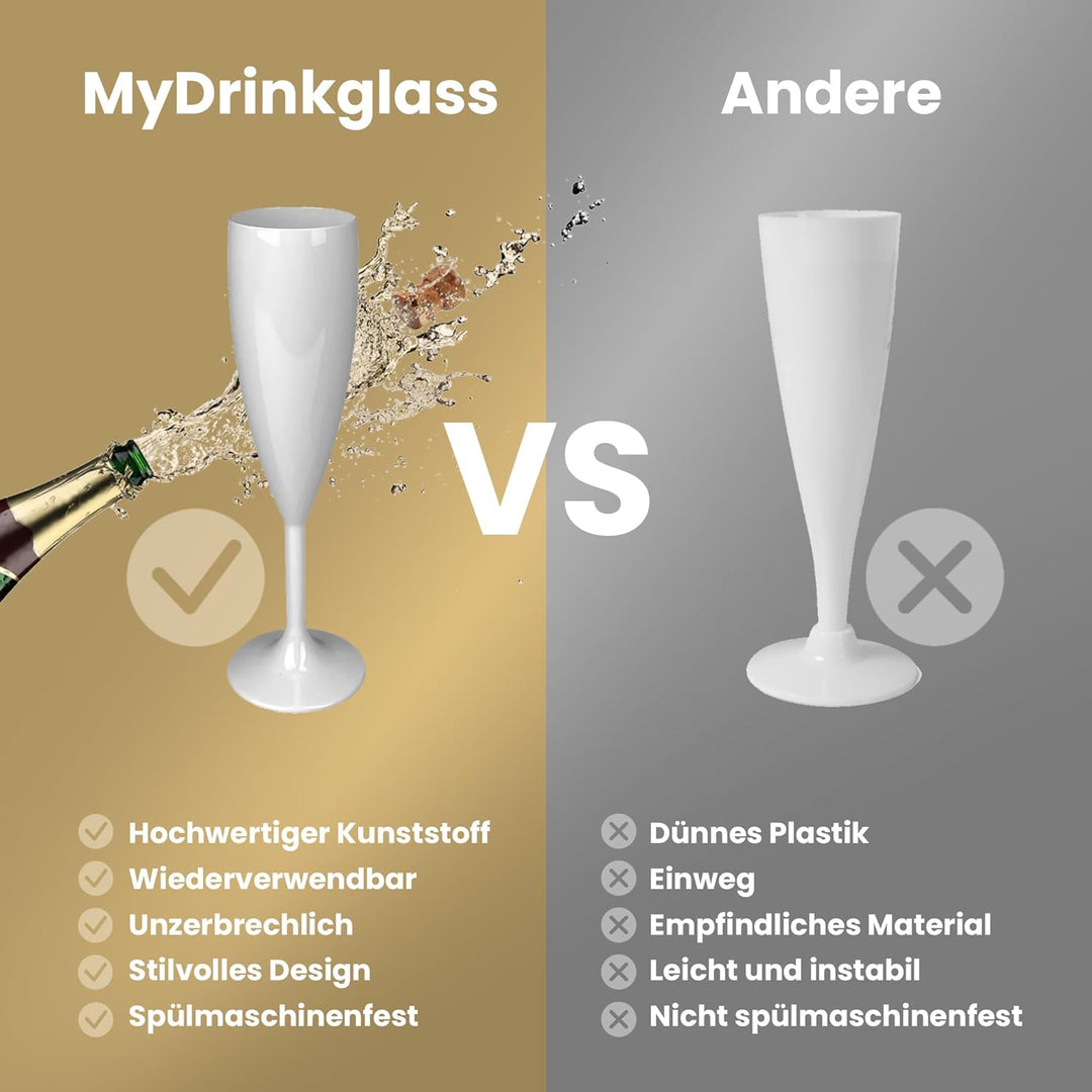 MyDrinkglass Sektgläser Plastik Givet | Weiss Champagner Gläser | 4 Stück | Kunststoff Gläser | Camp