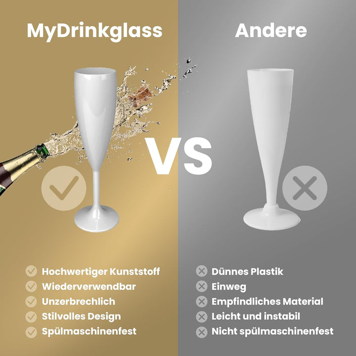 MyDrinkglass Sektgläser Plastik Givet | Weiss Champagner Gläser | 4 Stück | Kunststoff Gläser | Camp