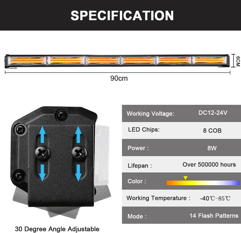 antom 90 cm LED Rundumkennleuchte 60W Gelb Rundumleuchte für Auto Anhänger Wohnwagen SUV -14 Blinken