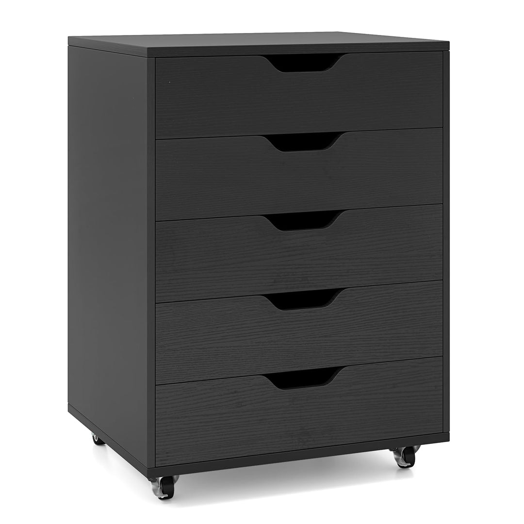 GIANTEX Rollcontainer mit 5 Schubladen, Aktenschrank mit Rollen, Schubladenschrank Holz unter Schrei