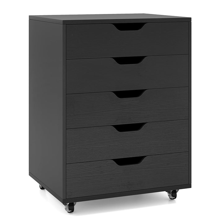 GIANTEX Rollcontainer mit 5 Schubladen, Aktenschrank mit Rollen, Schubladenschrank Holz unter Schrei