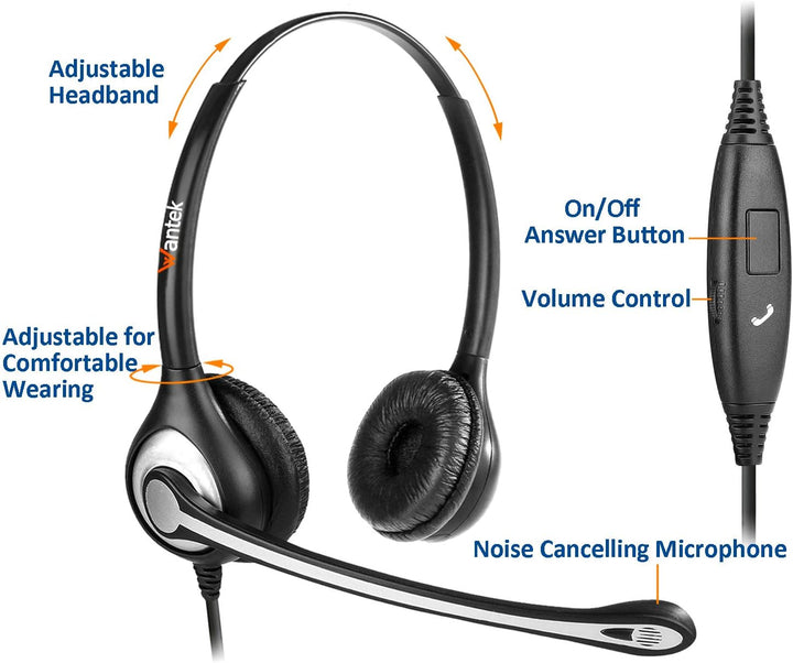 Wantek Headset Handy Binaural mit Noise Cancelling Mikrofon, Smartphone Kopfhörer für iPhone Samsung