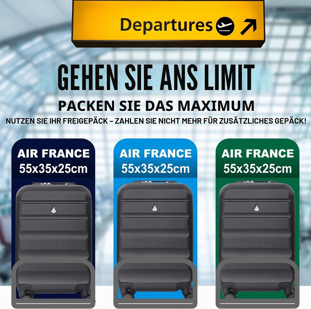 Aerolite 55x35x25cm Hartschalen-Koffer Handgepäck mit 4 Rollen Bordgepäck Maximale Grösse für Air Eu