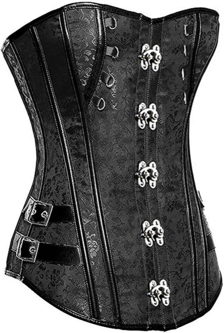 Damen Vollbrust Faux Leder Steampunk Corsage Korsett Übergrössen S-6XL, Schwarz-2