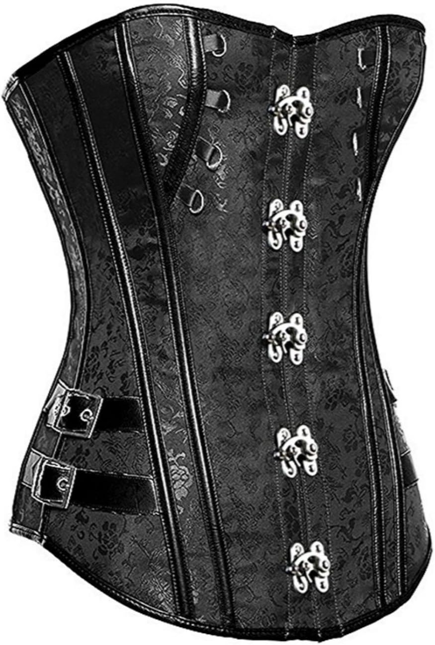 KUOSE Damen Vollbrust Faux Leder Steampunk Corsage Korsett Übergrössen S-6XL XL Schwarz-2, XL Schwar