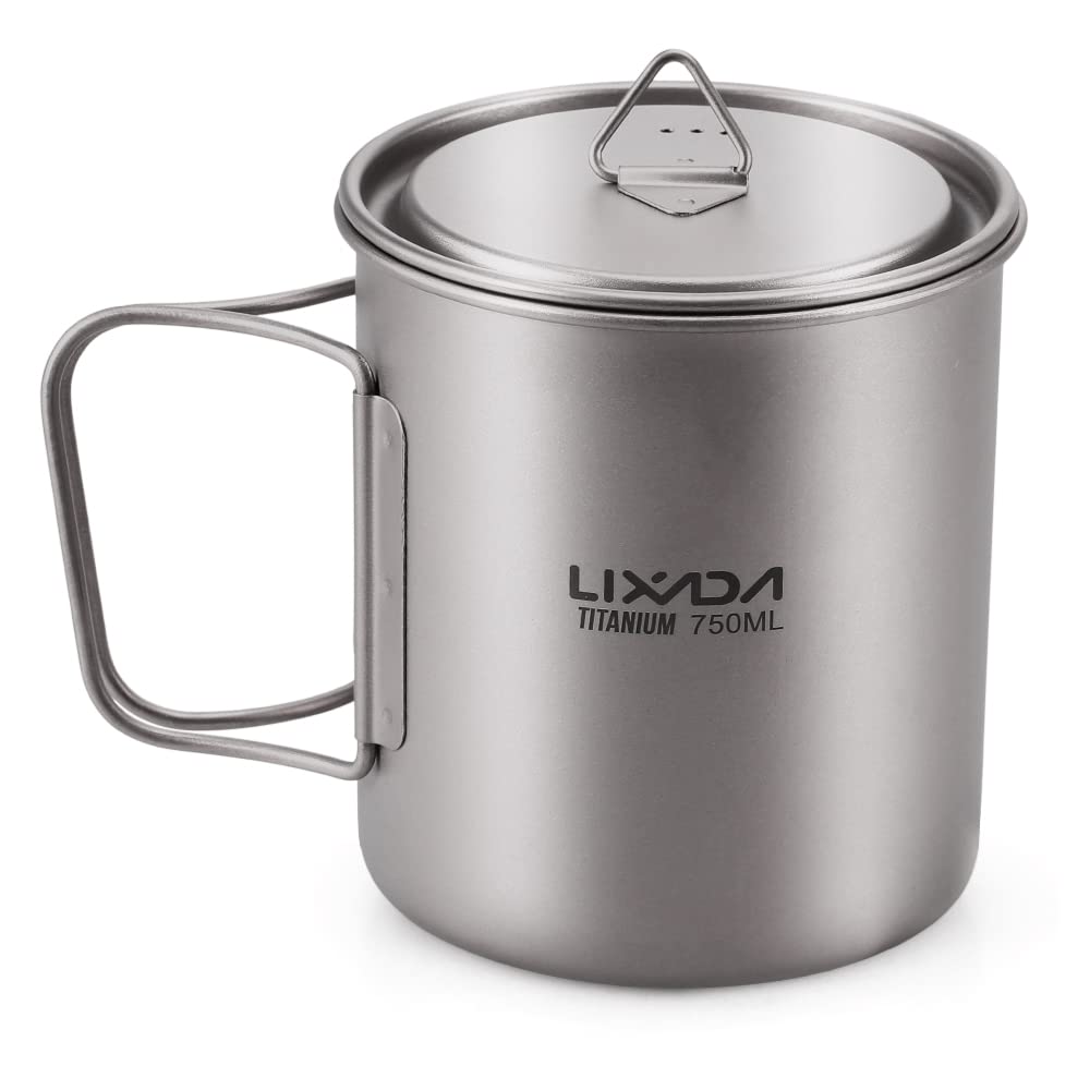 Lixada Titanium Topf Camping Tragbar Titan Wasser Tragbar Becher Tasse Klappgriff(300 ml,350 ml,420m