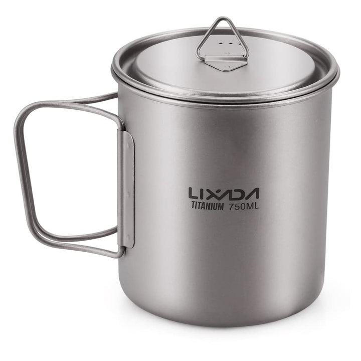 Lixada Titanium Topf Camping Tragbar Titan Wasser Tragbar Becher Tasse Klappgriff(300 ml,350 ml,420m