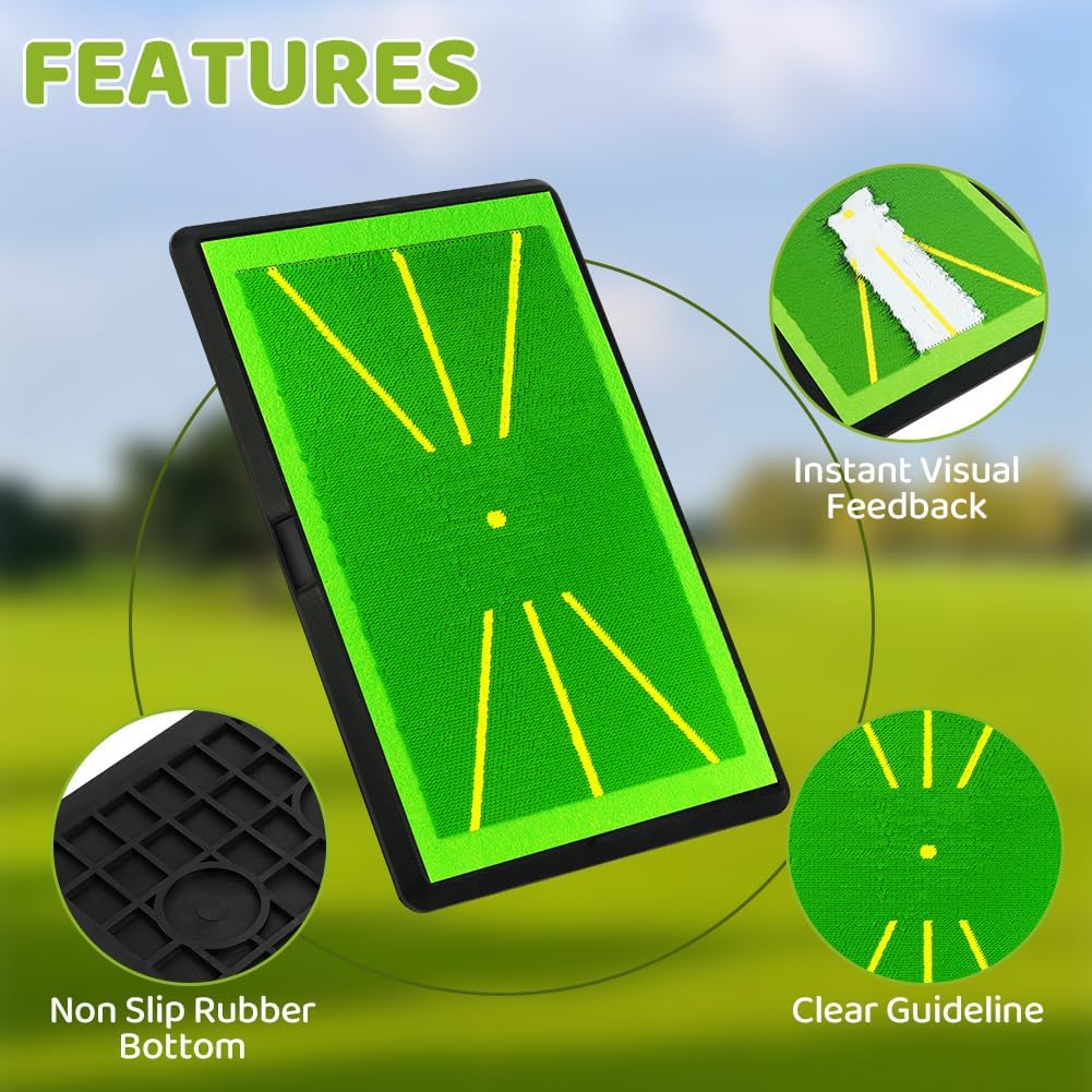 Flintronic 2 Teilig Golfmatte, Austauschbar Übungsmatte mit Rutschfester Gummiunterlage für Schwungb