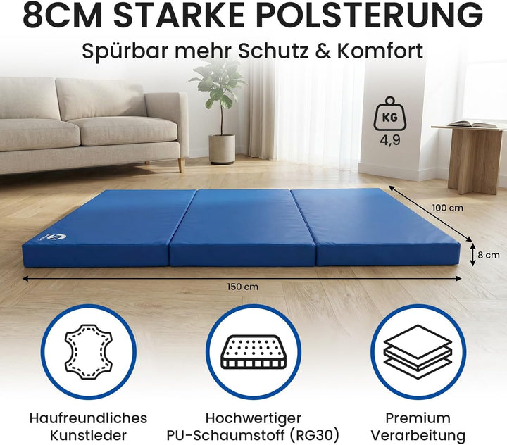 Jeflex - klappbare Weichbodenmatte &amp; Turnmatte 150 x 100 x 8 cm MADE IN GERMANY/Gymnastikmatte tragb