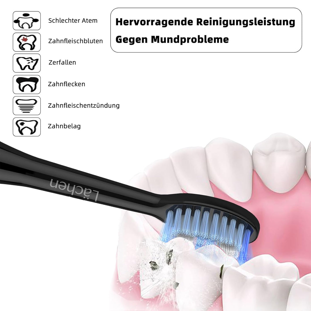 Lächen Ersatzbürstenkopf,Passend für alle elektrischen Zahnbürsten von Lächen, S121 Schwarz, 4 Stück