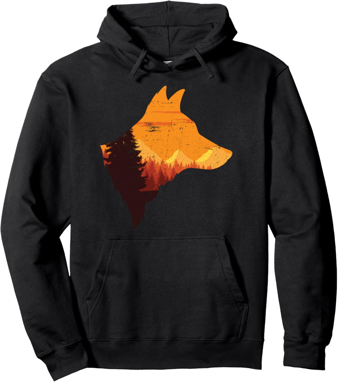 Einsamer Wolf Silhouette - Landschaft Baum Berge - Tiere Pullover Hoodie