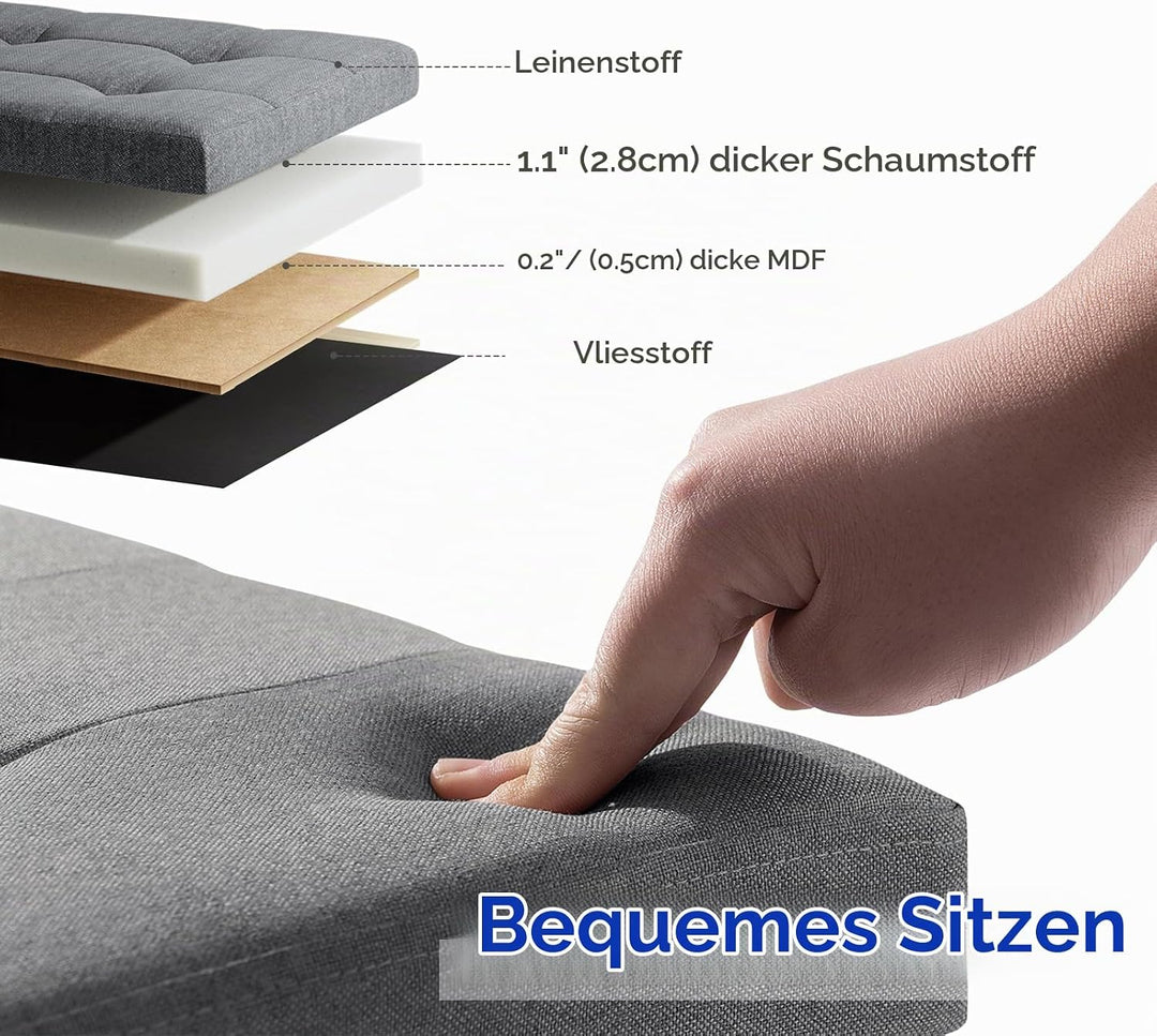 BRIAN &amp; DANY Faltbarer sitzhocker Leinen Sitzbank mit Stauraum, Dunkelgrau, 76 x 38 x 38cm, Dunkelgr