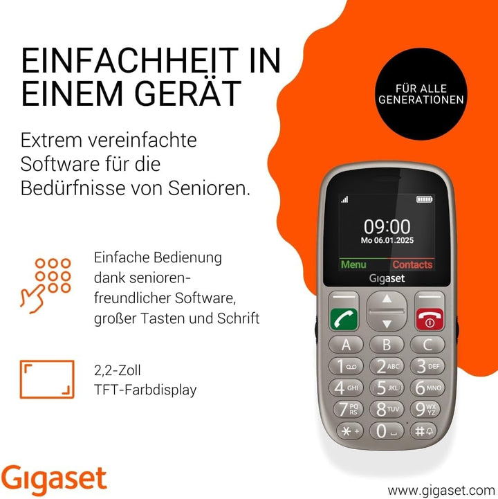 Gigaset GL395 Mobiltelefon – einfache Bedienung für Senioren, grosse Tasten & SOS-Notruftaste – Stau