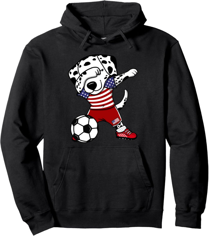 Lustiger Dabbing Dalmatiner Hund Amerika Fussball US Flagge Pullover Hoodie