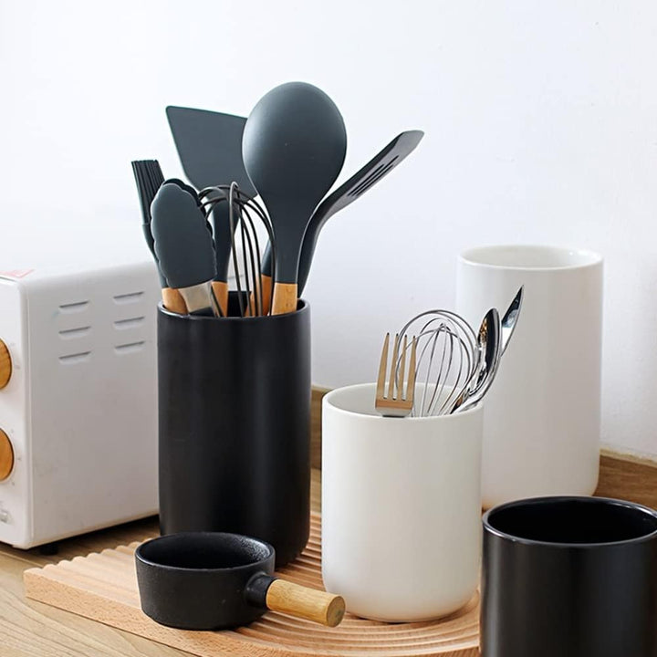 OnePine Küchenutensilienhalter Keramik, Utensilienhalter in Modernem Design, Besteckhalter Für Gabel