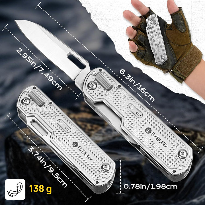 BIBURY Geschenke für Männer, Multitool EDC Taschenmesser, Survival Messer Edelstahl, Messer Outdoor,