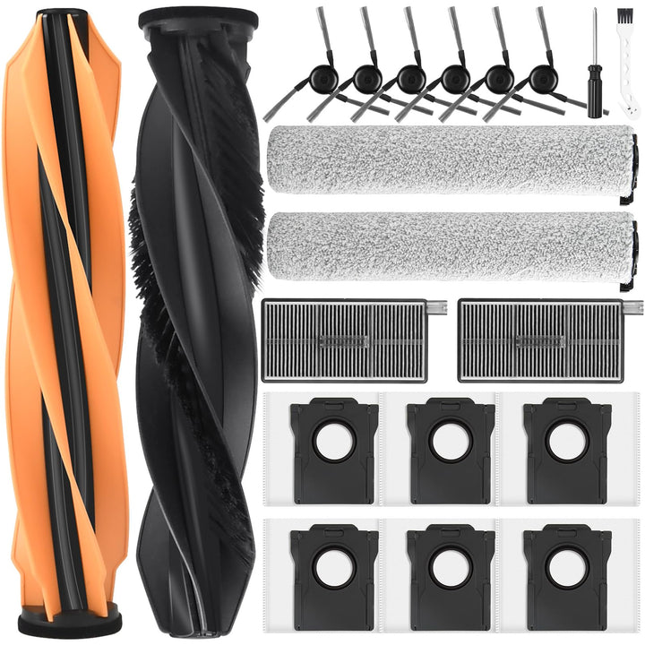 20 Stück Zubehör für Dreame Aqua10 Ultra Saugroboter, 1 Hauptbürste 6 Staubbeutel 2 Rollen-Wischtuch