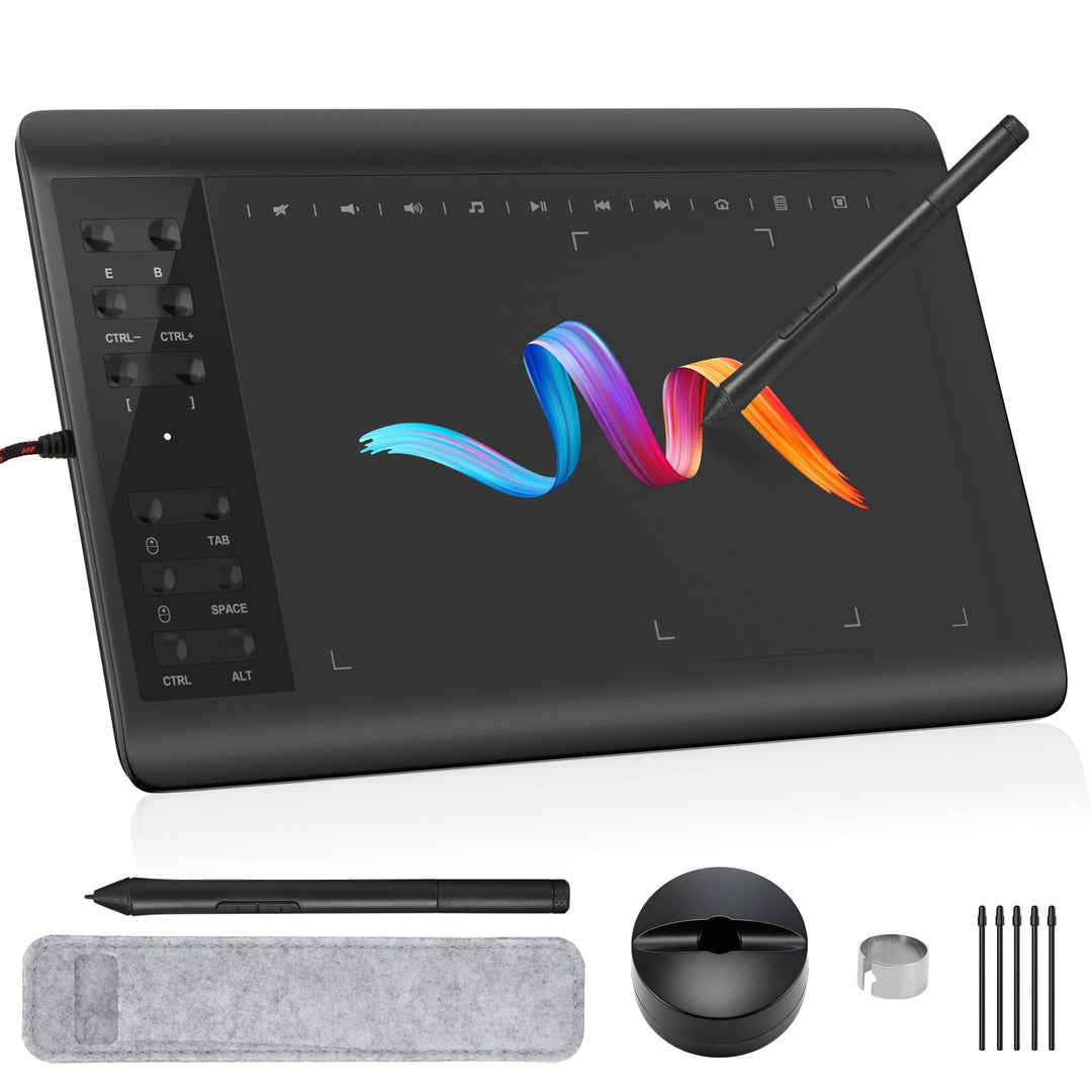 IMAGE Grafiktablett 10 x 6 Zoll grosse aktive Fläche mit 8192 Stufen batterielosem Stift und 12 Schn